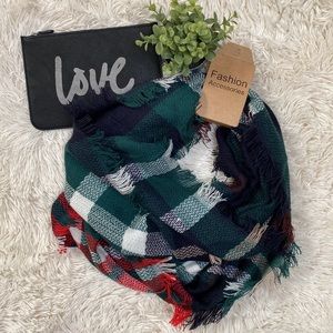 Fashion Accessories Fringe Infinity Scarf 💗 Green Red Navy & Tan